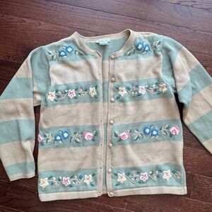 Talbots Beige and Green Knit Cardigan